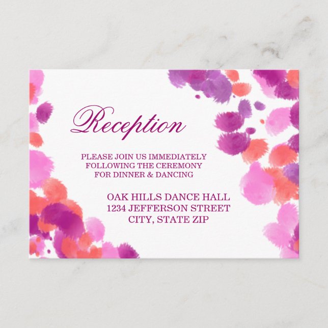 Watercolor Purple Pink Wedding Reception Cards (Front)