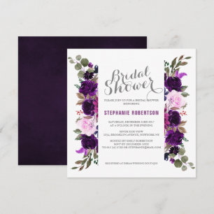 Watercolor Purple Plum Floral Boho Bridal Shower Invitation