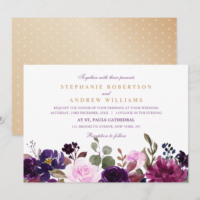 Watercolor Purple Plum Floral Rustic Boho Invitation (Front/Back)