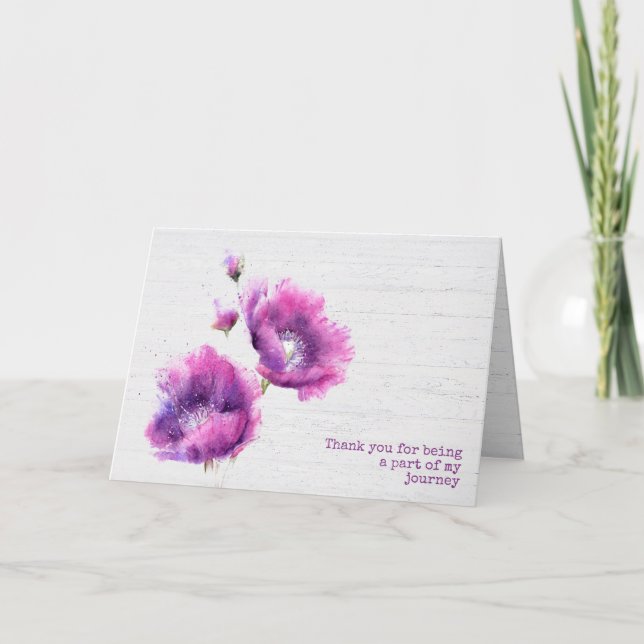 Watercolor Purple Poppies Thank You Card (Front)