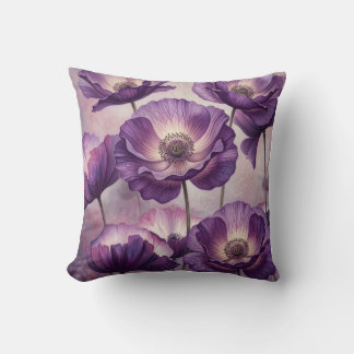 watercolor purple poppy flower throw pillow