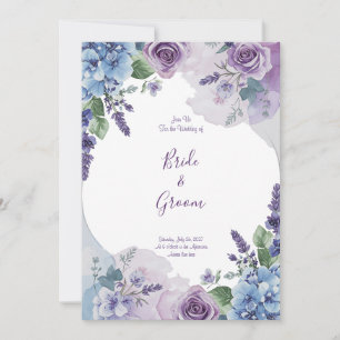 Watercolor Purple Rose Blue Hydrangea Lavender Wre Invitation