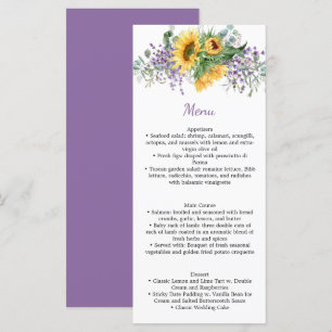 Watercolor Purple Roses and Greenery Wedding  Menu