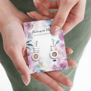 Watercolor Purple Roses Background Earring Cards
