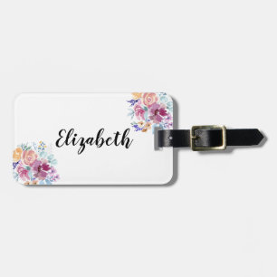Watercolor Purple Roses Floral Personalized Luggage Tag