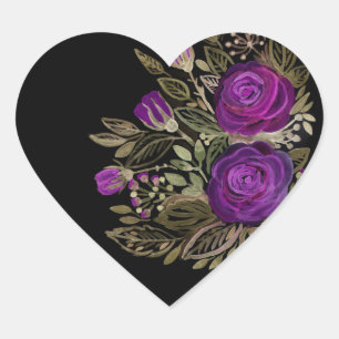 Watercolor Purple roses Heart Sticker