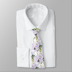Watercolor Purple Roses Hydrangeas Neck Tie