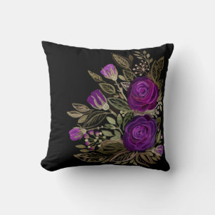 Watercolor Purple roses Throw Pillow