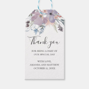 Watercolor purple rustic floral wedding thank you gift tags