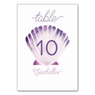 Watercolor Purple Shell Under the Sea Table Number