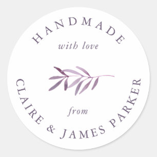 Watercolor Purple Spig Handmade with love Custom Classic Round Sticker