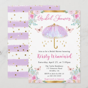 Watercolor Purple Spring Umbrella Bridal Shower Invitation