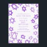 Watercolor Purple Star of David Bar Bat Mitzvah Announcement Postcard<br><div class="desc">Perfect card to announce the upcoming date of a bat mitzvah, bar mitzvah or other Jewish celebration! Hand made watercolor art for you on the front and back side! FULLY CUSTOMIZABLE! Click on “Personalize” above to edit the text. Click "edit using design tool" to adjust the fonts, colours and placements...</div>