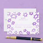 Watercolor Purple Star of David Bar Bat Mitzvah RSVP Card<br><div class="desc">Perfect response RSVP card for a bat mitzvah, bar mitzvah or other Jewish celebration! Hand made watercolor art for you on the front and back side! FULLY CUSTOMIZABLE! Click on “Personalize” above to edit the text. Click "edit using design tool" to adjust the fonts, colours and placements and to delete...</div>