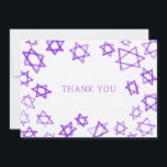 Watercolor Purple Star of David Bar Bat Mitzvah  Thank You Card<br><div class="desc">Perfect fun THANK YOU card to send after a bat mitzvah, bar mitzvah or other Jewish celebration! Hand made watercolor art for you on the front and blank back side! FULLY CUSTOMIZABLE! Click on “Personalize” above to edit the text. Click "edit using design tool" to adjust the fonts, colours and...</div>