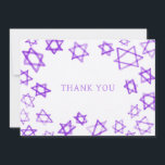 Watercolor Purple Star of David Bar Bat Mitzvah  Thank You Card<br><div class="desc">Perfect fun THANK YOU card to send after a bat mitzvah, bar mitzvah or other Jewish celebration! Hand made watercolor art for you on the front and blank back side! FULLY CUSTOMIZABLE! Click on “Personalize” above to edit the text. Click "edit using design tool" to adjust the fonts, colours and...</div>
