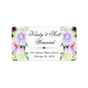 Watercolor Purple Summer Flowers address Label