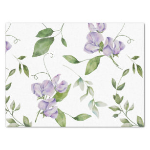 Watercolor Purple Sweet Pea Flowers Tissue Paper