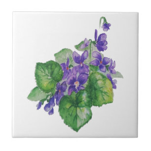 WATERCOLOR Purple Violet Flower Custom Name Tile