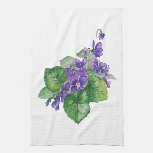 WATERCOLOR Purple Violet Flower Kitchen Towel (Vertical)