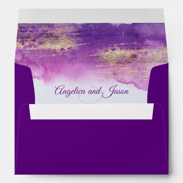 Watercolor Purple Violet Mauve Plum Wedding Envelope (Back (Bottom))