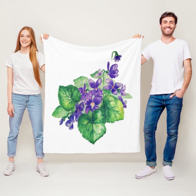 Watercolor Purple Violet Wild Flower Art Fleece Blanket (In Situ)