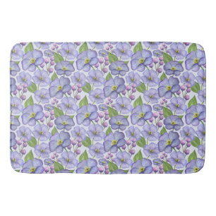 Watercolor Purple Violets & Floral Pattern  Bath Mat