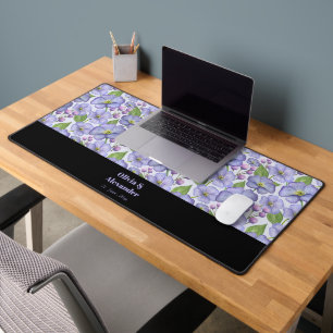Watercolor Purple Violets & Floral Pattern Desk Mat