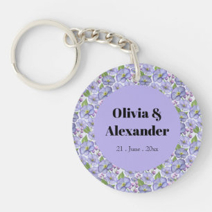 Watercolor Purple Violets & Floral Pattern Keychain