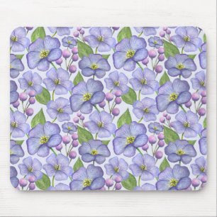 Watercolor Purple Violets & Floral Pattern Mouse Pad
