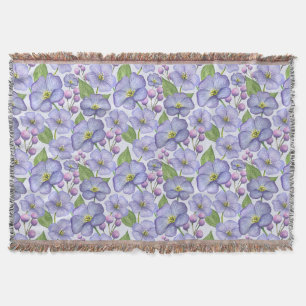 Watercolor Purple Violets & Floral Pattern Throw Blanket