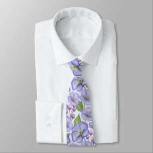Watercolor Purple Violets & Floral Pattern Tie