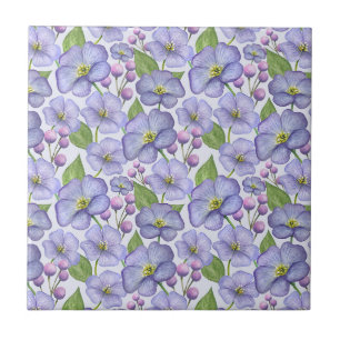 Watercolor Purple Violets & Floral Pattern Tile