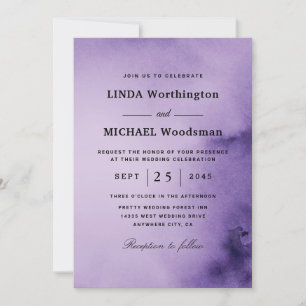 watercolor purple wash wedding invitations