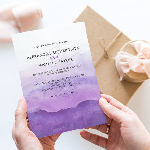 Watercolor Purple Waves   Wedding Invitation