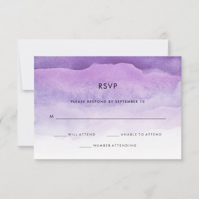 Watercolor Purple Waves | Wedding RSVP Response (Front)