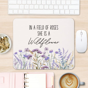 Watercolor Purple Wildflower Garden Nature Quote Mouse Pad