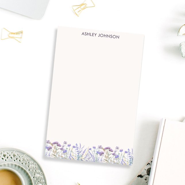 Watercolor Purple Wildflower Meadow Post-it Notes (In situ Office desk)