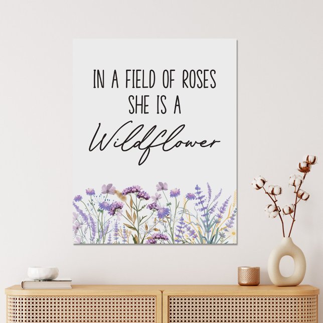 Watercolor Purple Wildflower Meadow Quote Canvas Print (In situ)