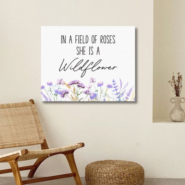Watercolor Purple Wildflower Quote Horizontal Canvas Print (In situ)