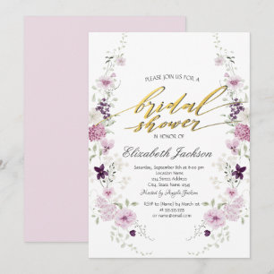 Watercolor Purple Wildflowers Bridal Shower  Invitation