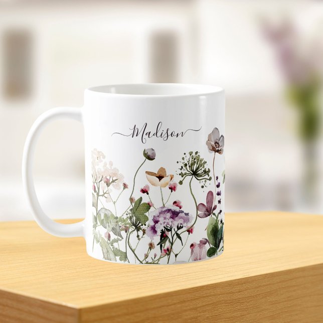 Watercolor Purple Wildflowers  Coffee Mug (In situ Kitchen table)