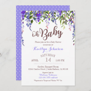 Watercolor Purple Wisteria Modern Baby Shower Invitation