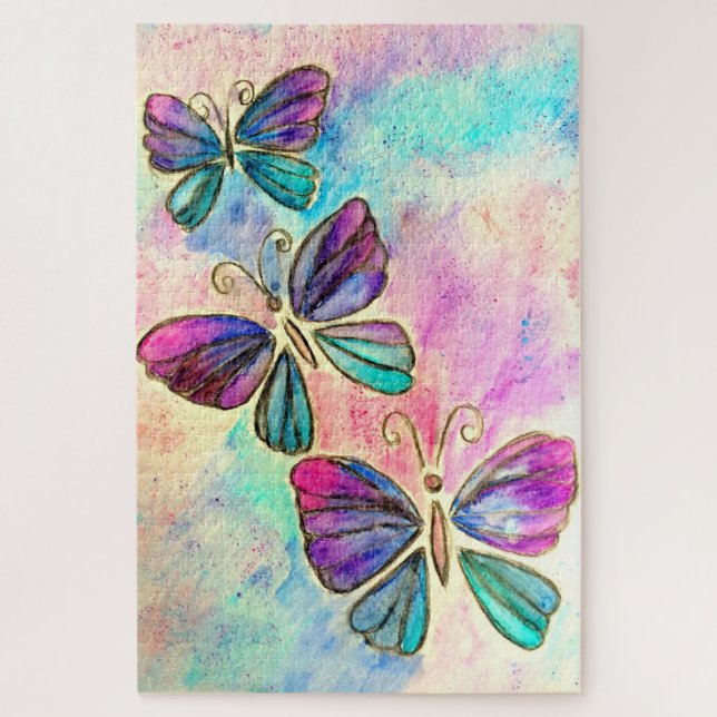 Watercolor Puzzle with Colourful Butterflies (Vertical)