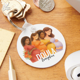 Watercolor QR Code Birth Postpartum Doula Keychain