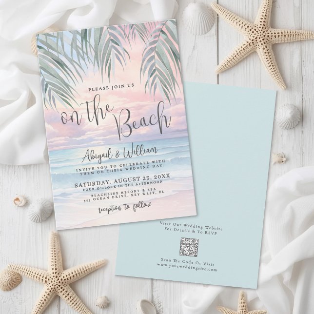 Watercolor QR Code On The Beach Wedding Invitation (Watercolor QR Code On The Beach Wedding Invitation)