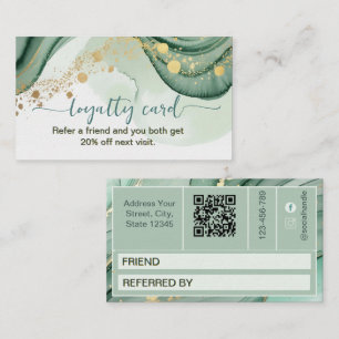 Watercolor Qr Code Sage Green Gold  Loyalty Card