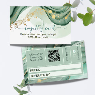 Watercolor Qr Code Sage Green Gold Loyalty Card
