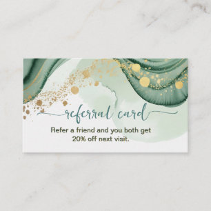 Watercolor Qr Code Sage Green Gold  Referral Card