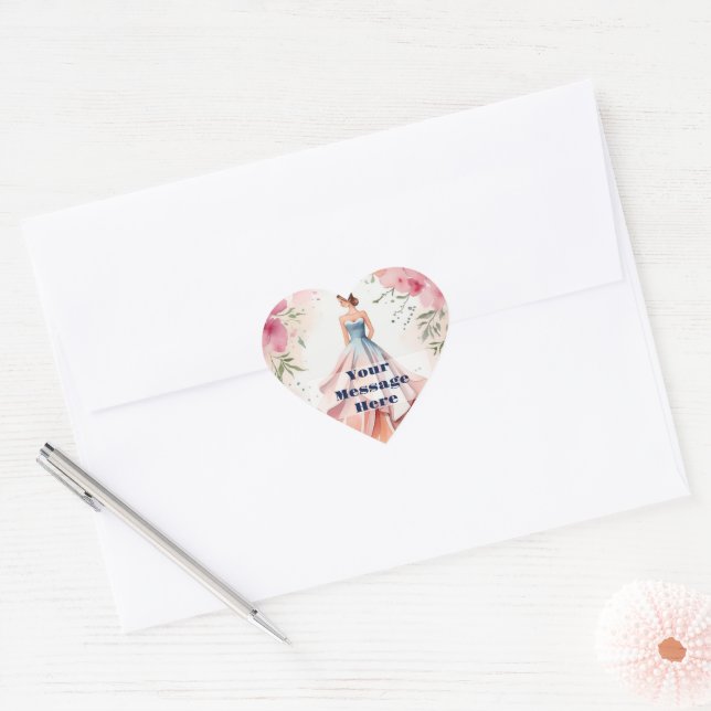 Watercolor Quinceanera Celebration Heart Sticker (Envelope)